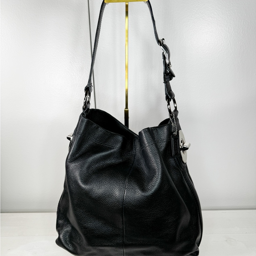 Coach Black Soft Milled Leather Turnlock Hobo Bag F16535 Large Shoulder Bag